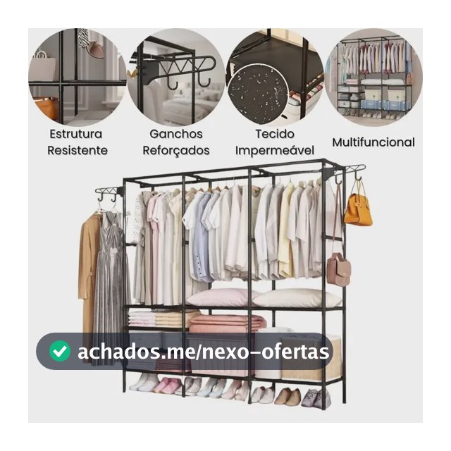 Guarda Roupa Dobrável Modular Cabideiro Triplo Closet Aberto Organizador De Roupas Desmontável E Arara Organizadora 3 Colunas Em Aço Resistente Preto Lar Textil