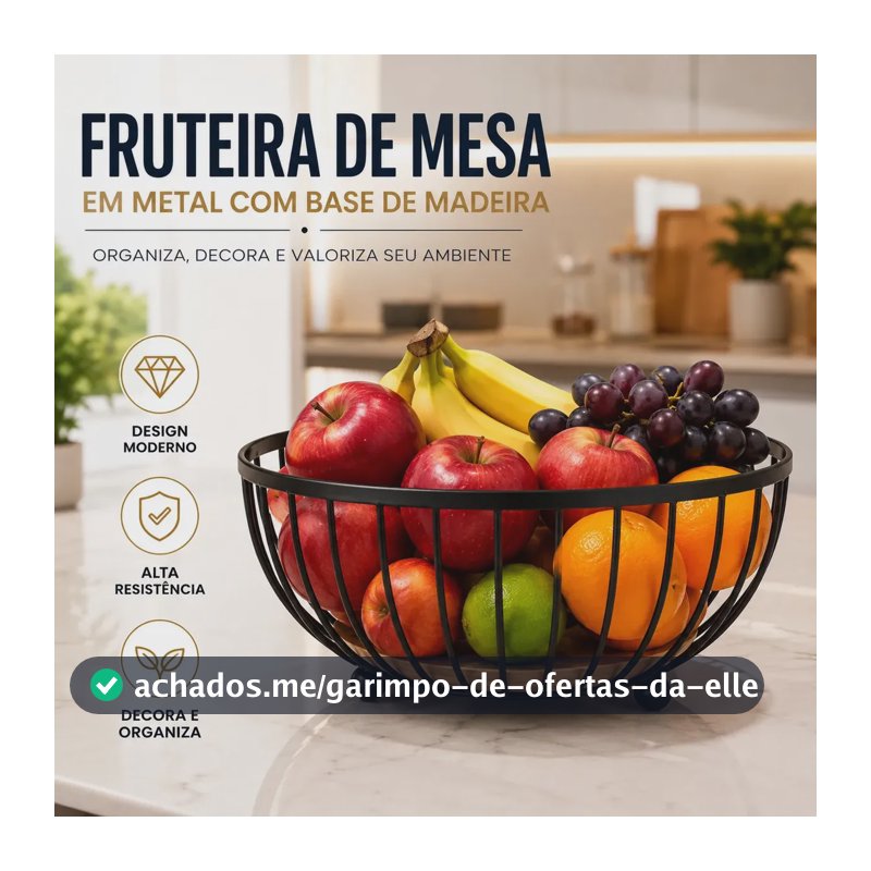 Fruteira de Mesa Cesto Organizador de Frutas Aramada Multiuso Cozinha Metal Inox Aquattro