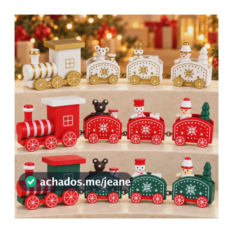 Trem De Natal Enfeite Natalino Decoração Trenzinho Madeira Branco