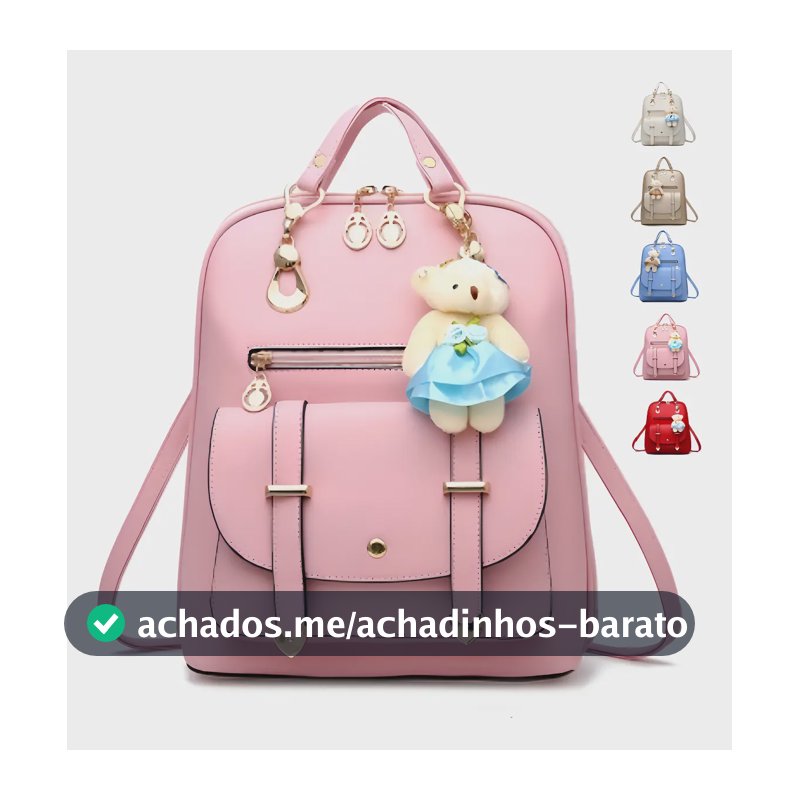 Mochila Feminina Mochila Feminina Escolar Mochila Pequena Bolsa Escolar Feminina Pingente de urso Cor Rosa VAVICHICA