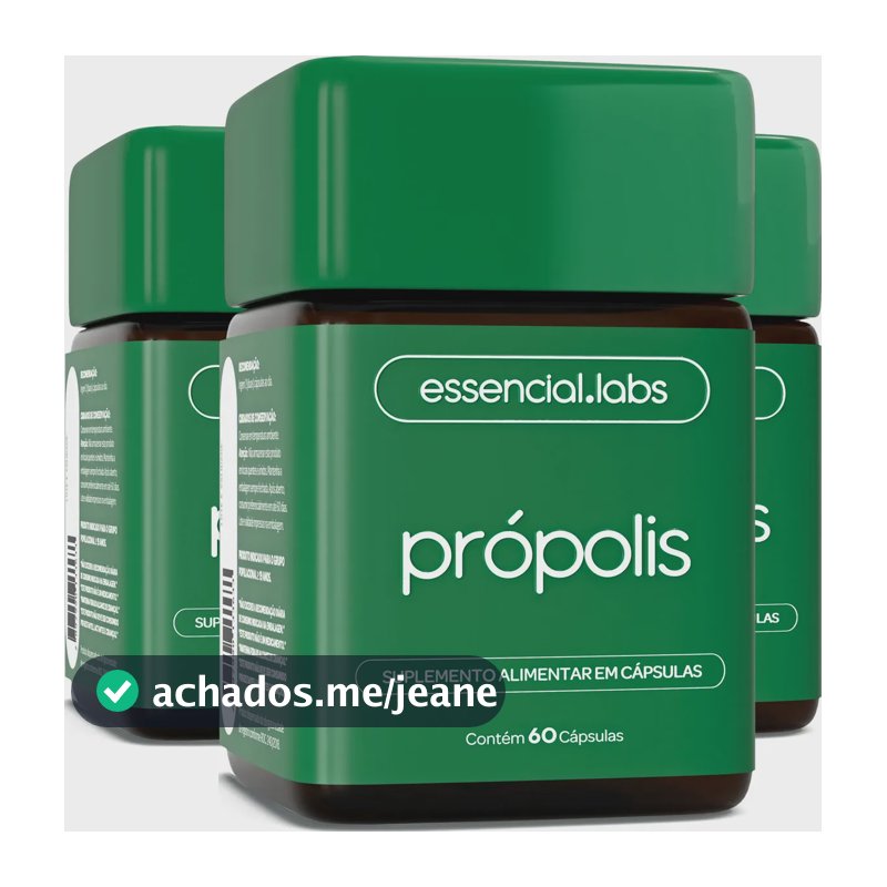 03 POTES do PRÓPOLIS VERDE com 1000mg por Dose - Extrato com Máxima Concentração e Biodisponibilidade - 60 Cápsulas