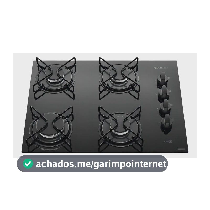 Cooktop 4 Bocas Atlas Agile Up Mesa Vidro Mega Chama Bivolt