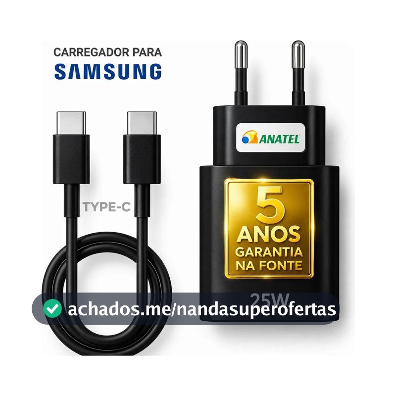 Carregador Super Rápido 25w Para Samsung Galaxy S24 S23 S22 S21 S20 Fe Ultra Motorola M22 M31 M32 M62 M63 M64 G15 Xiaomi Redmi Note 12 13 14 15 LG - Super Fast Cabo Blindado Tipo Usb C -Dtimp