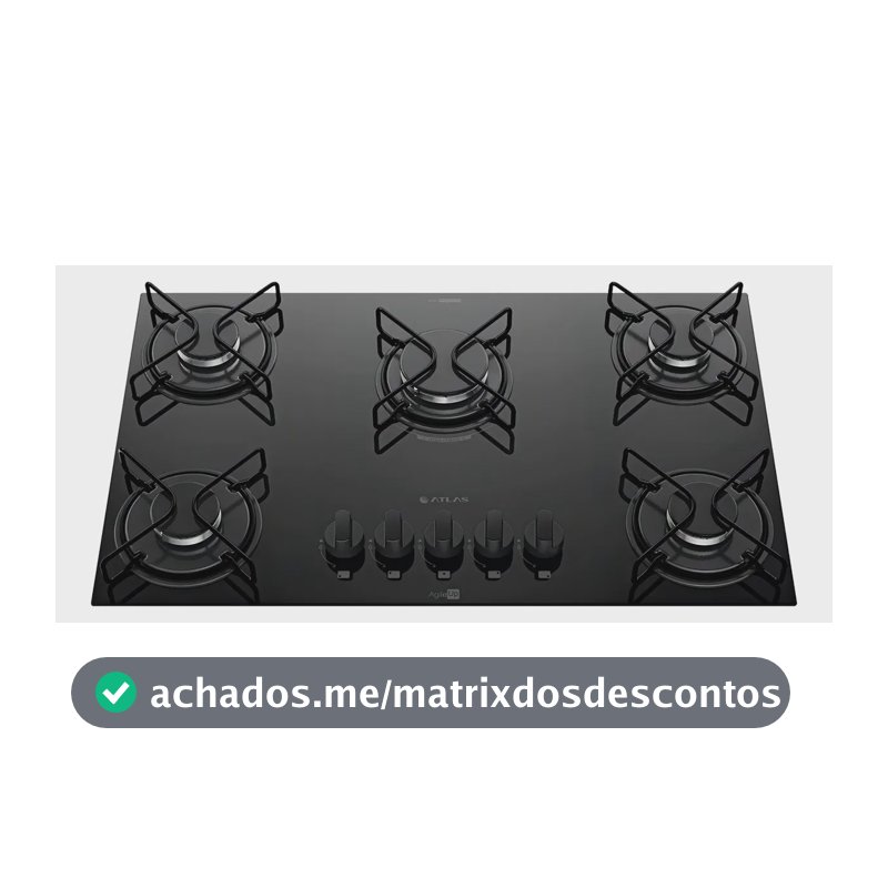 Cooktop 5 Bocas A Gás Atlas Agile Up Mega Chama Preto