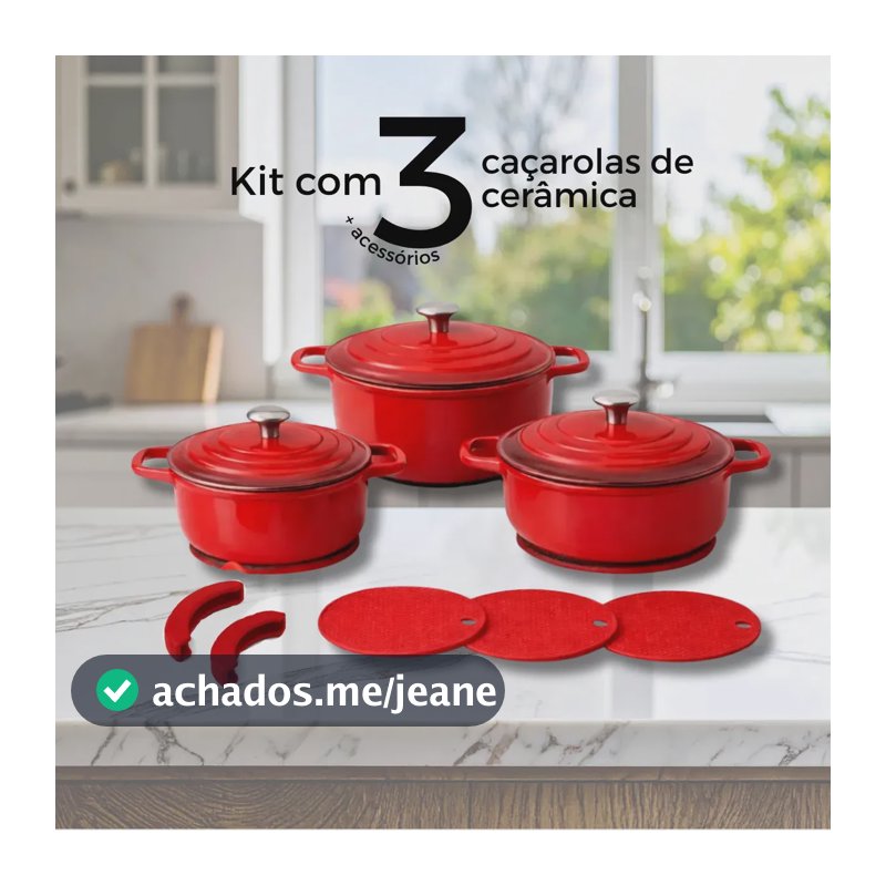Kit Panelas Indução 5 Peças Antiaderente Vermelho Fundo Triplo Compatível com Todos os Fogões