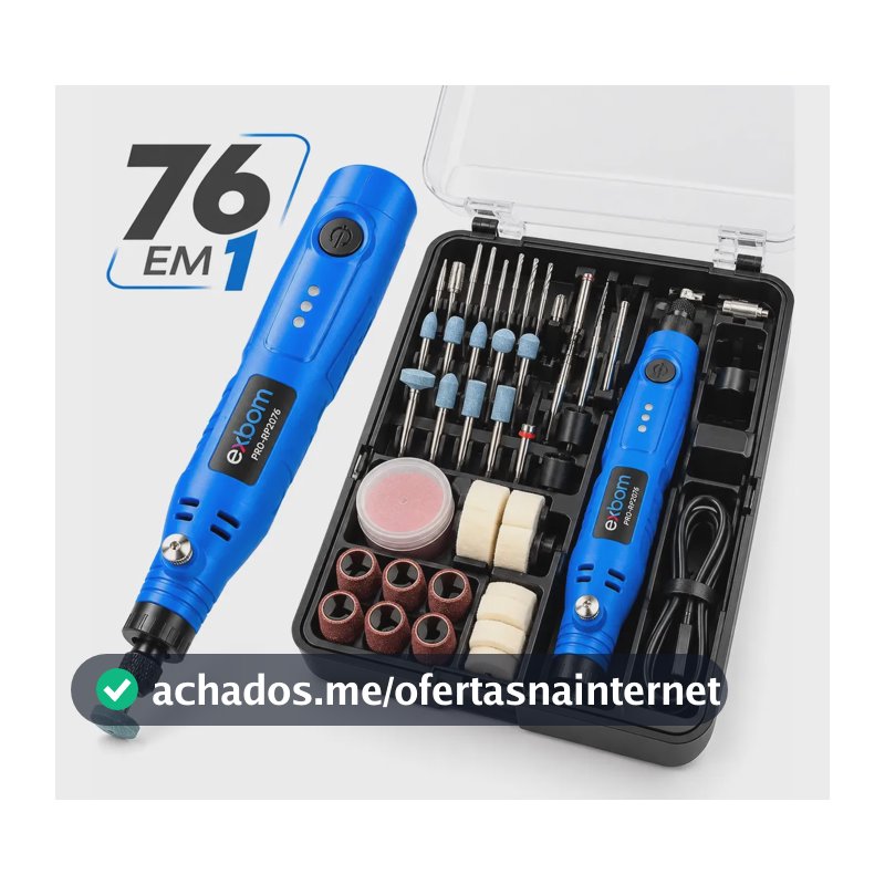 Micro Retífica Portátil Sem Fio 76 Em 1 Usb-c Bivolt 127/220v