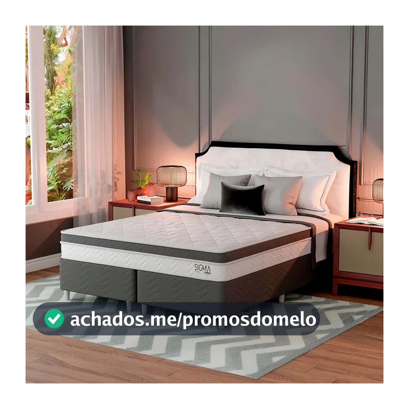 Cama Box Queen Modern Sigma Branco com Colchão Molas Ensacadas Euro Pillow
