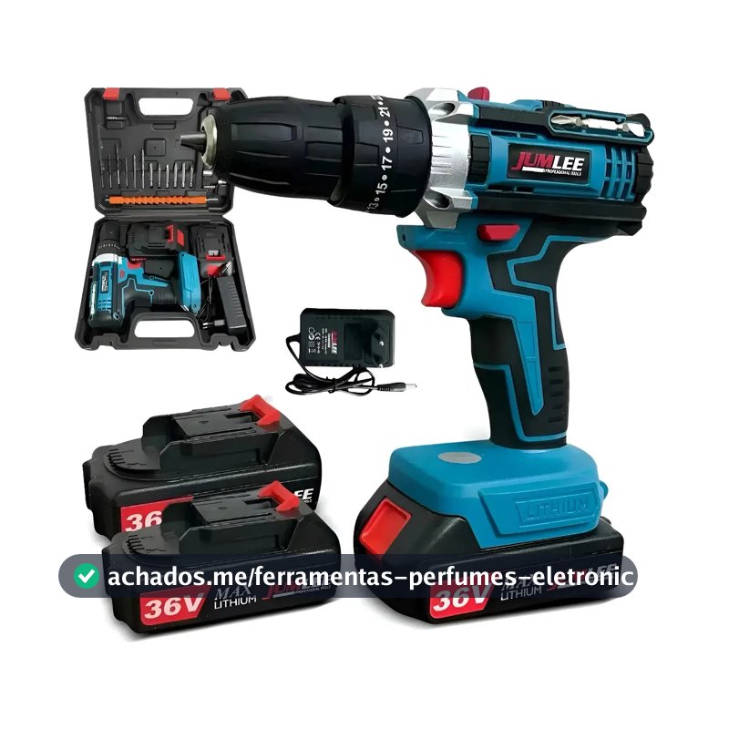 Parafusadeira Furadeira De Impacto Brushless 36v 2 Baterias Azul-celeste