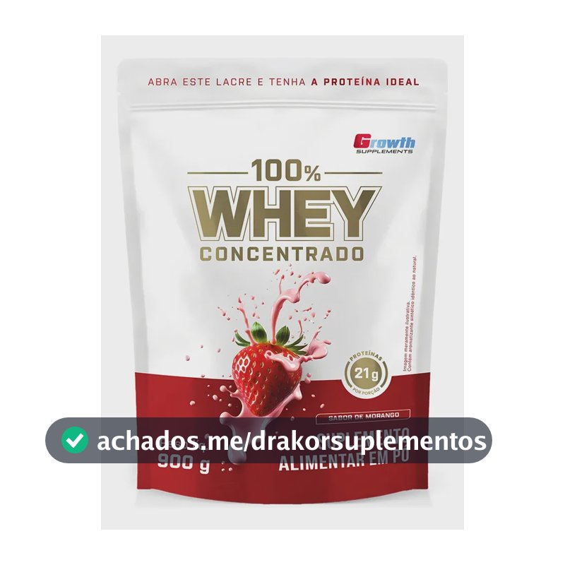 100% Whey Concentrado 900g Growth Supplements Morango