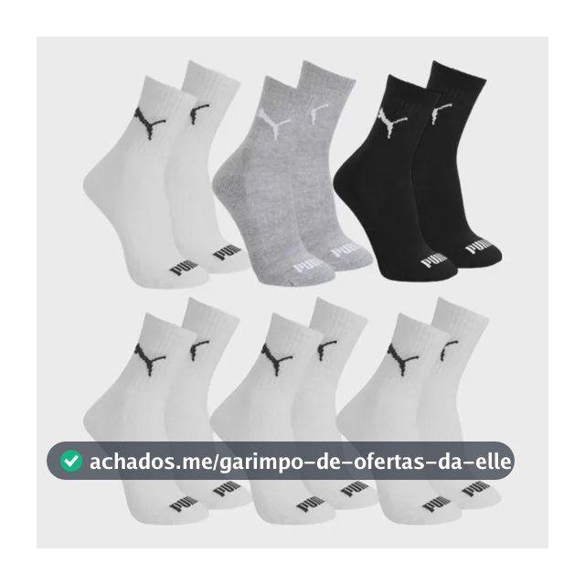 Kit 6x Pares Meia Esportiva Unisex Cano Médio Puma 4530/4795
