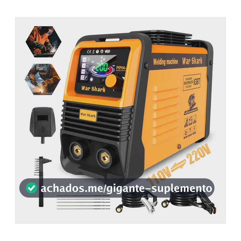 Máquina De Solda Inversora Portatil War Shark Bivolt 110v/220v Mma Tig Amarelo