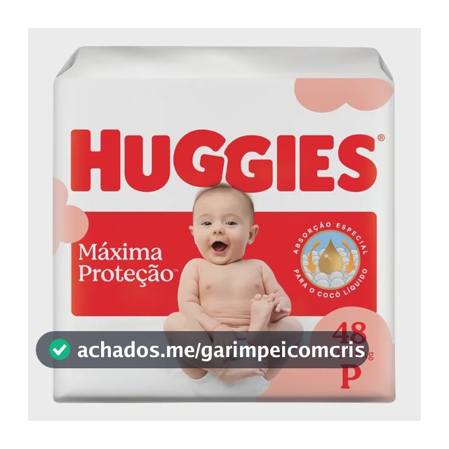Huggies Fralda Descartável Máxima Proteção P - 48 Un