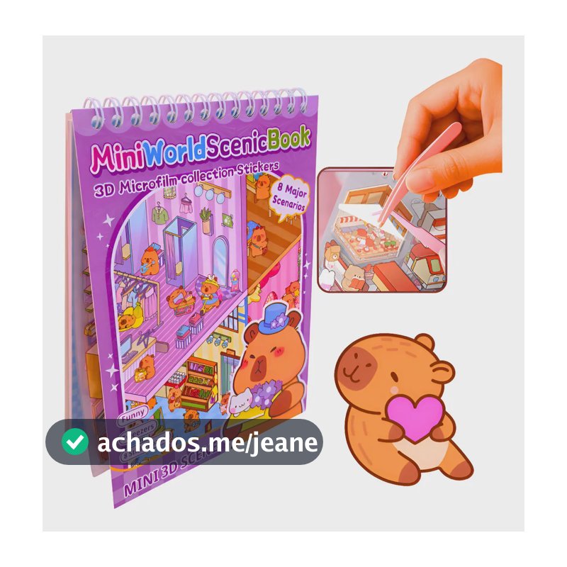 Caderno Adesivos Capivara 3d 8 Cenários + Pinça Tik Tok