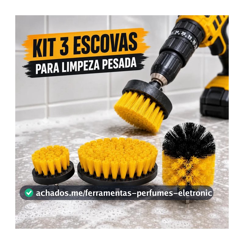 Kit 3 Escovas Rotativas Para Parafusadeira E Furadeira Limpeza Pesada De Pisos Azulejos E Rejuntes