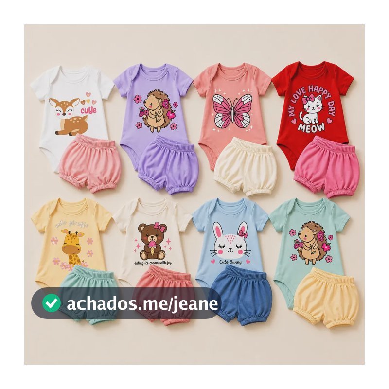 Kit 8 Peças Menina Body Manga Curta  + Short Algodao Sortido Sortido Gg ( 9 A 12 Meses)