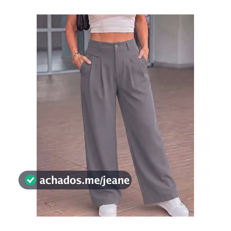 Calça Alfaiataria Feminina Wide Leg Pantalona Cós Alto Moda Cinza Gg