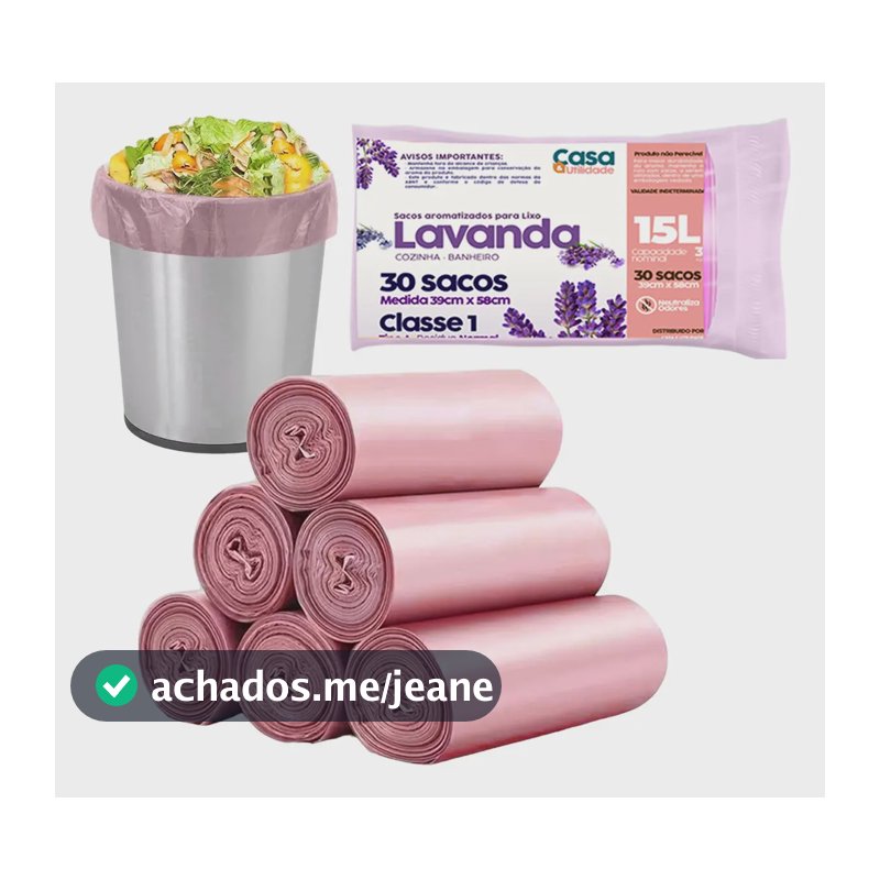 Sacos De Lixo Perfumado Lavanda Citronela Anti Odores Cor Lavanda 15L 30 Sacos