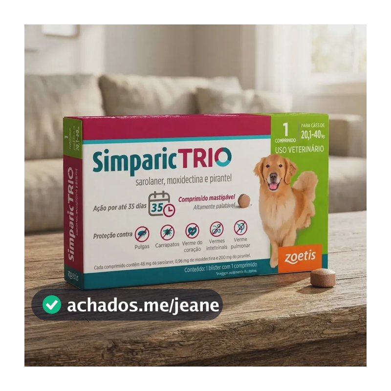Simparic Trio 48mg Antipulgas Cães 20,1 A 40kg 1 Comprimido
