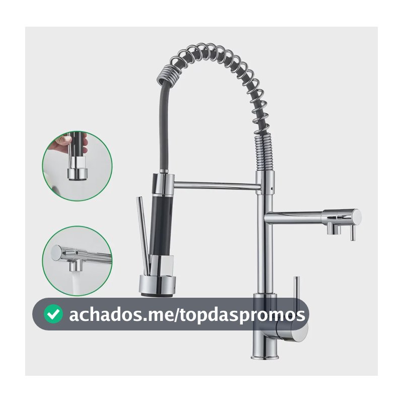 Torneira Gourmet Cozinha 50cm Metal Spray Duo Monocomando Acabamento Cromo Polido Espelhado Cor Cromado Winda
