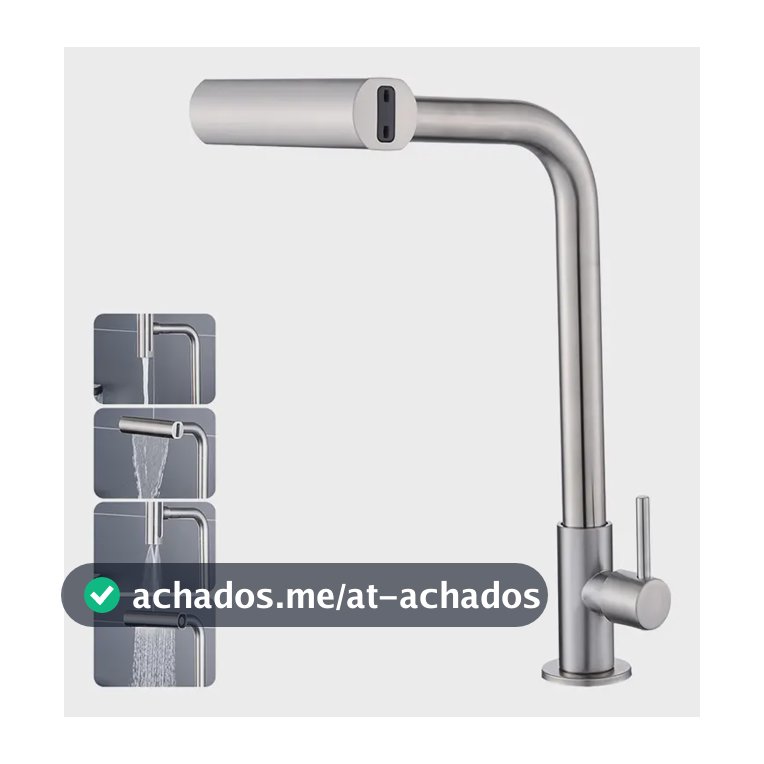 Torneira Cozinha Bancada Inox 304 Água Fria Bica Alta Gourmet 4 Modos De Água Estilo Cascata Torneira Pia Cozinha Moderna, Torneira Flexivel, Torneira De Cozinha Premium Para Cuba