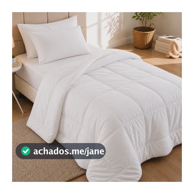 Kit Edredom Solteiro 400 Fios + Lençol 2 Peças Antialérgico Branco Liso
