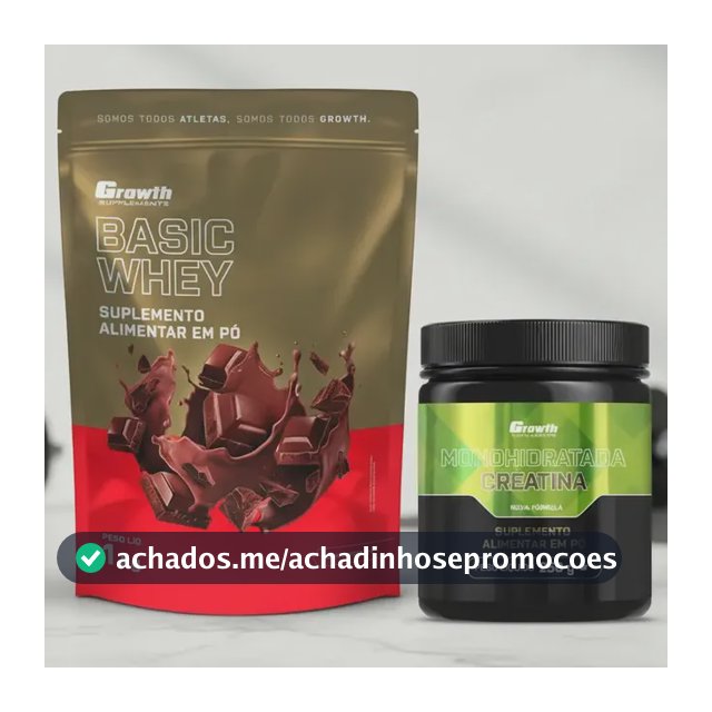 Kit Growth: Whey Protein Basic Chocolate 1kg + Creatina Monohidratada 250g