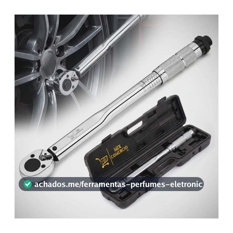 Torquímetro de Estalo Click 1/2 Pol Reversível Ajustável Bidirecional com Estojo 28 a 210 Nm 2,8 a 21 kgf.m Profissional Alta Precisão para Torque Automotivo Mecânica Oficina Rodas Motor Suspensão