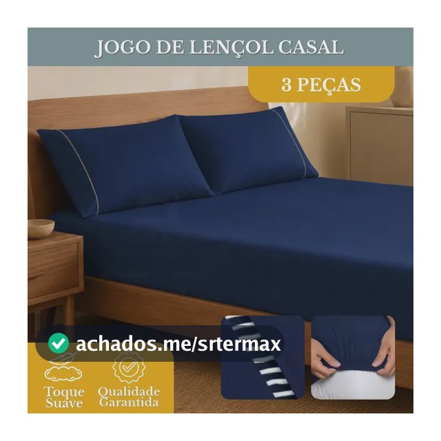 Jogo de Lençol Casal 3 Peças 400 Fios Micropercal Azul-marinho Elástico