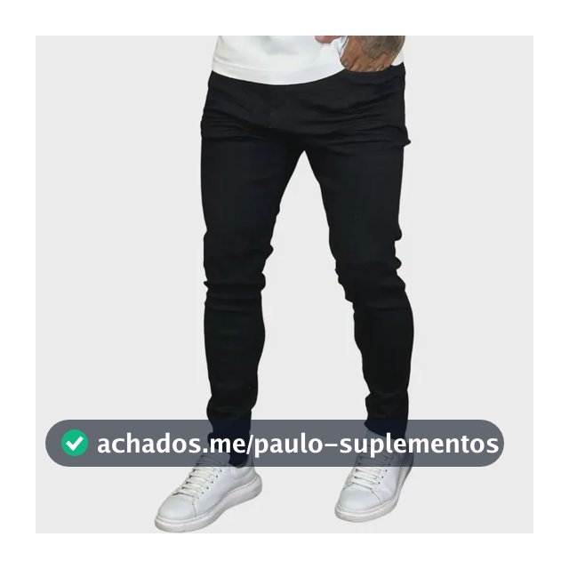 Calça Skinny Preta Masculina Jeans Com Elastano Lycra Preto 44