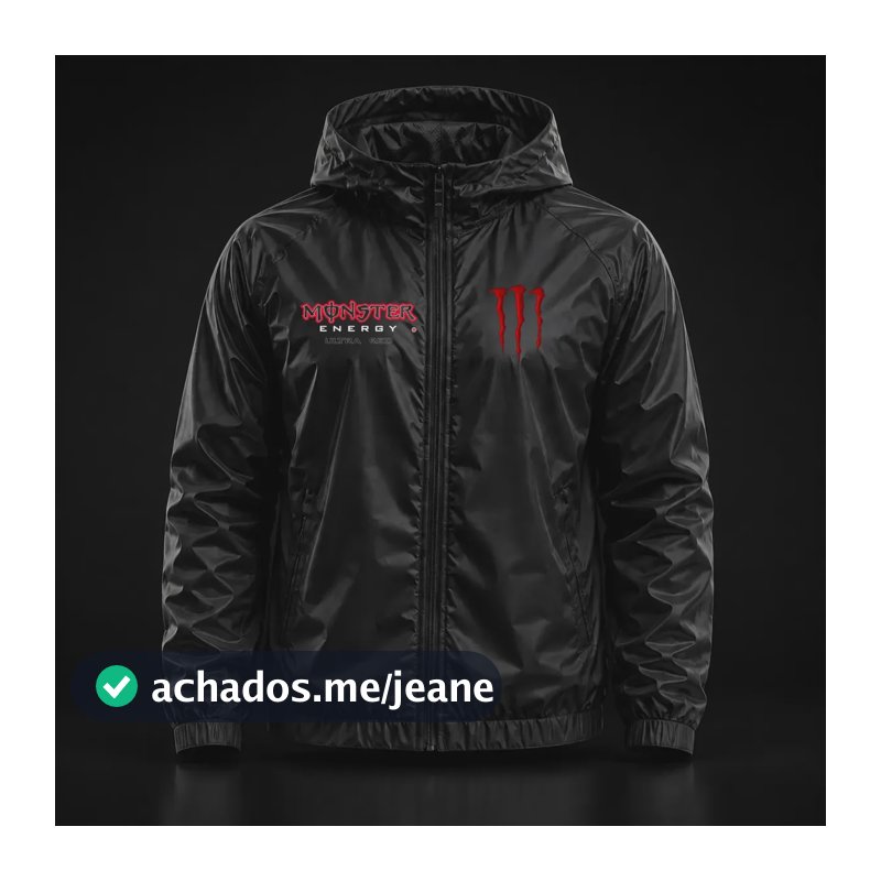 Jaqueta Corta Vento Impermeável Monster Red Unissex Sportivo Preto G Dtf