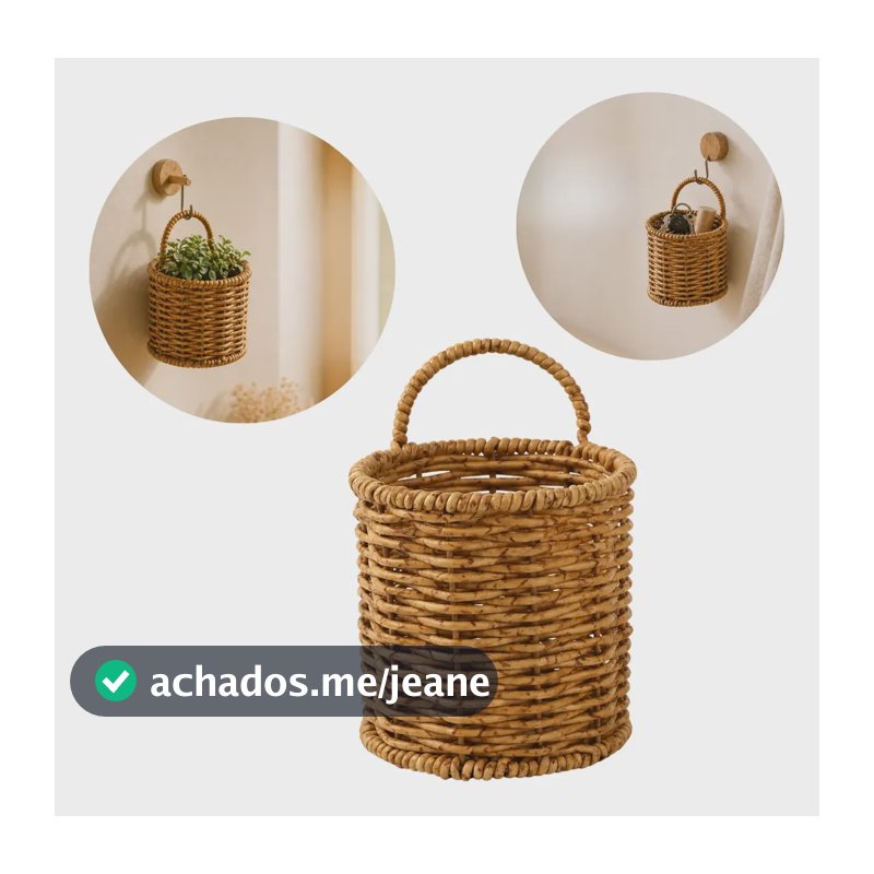 Cesta Suspensa De Parede Organizadora Trançada Decorativa Palha