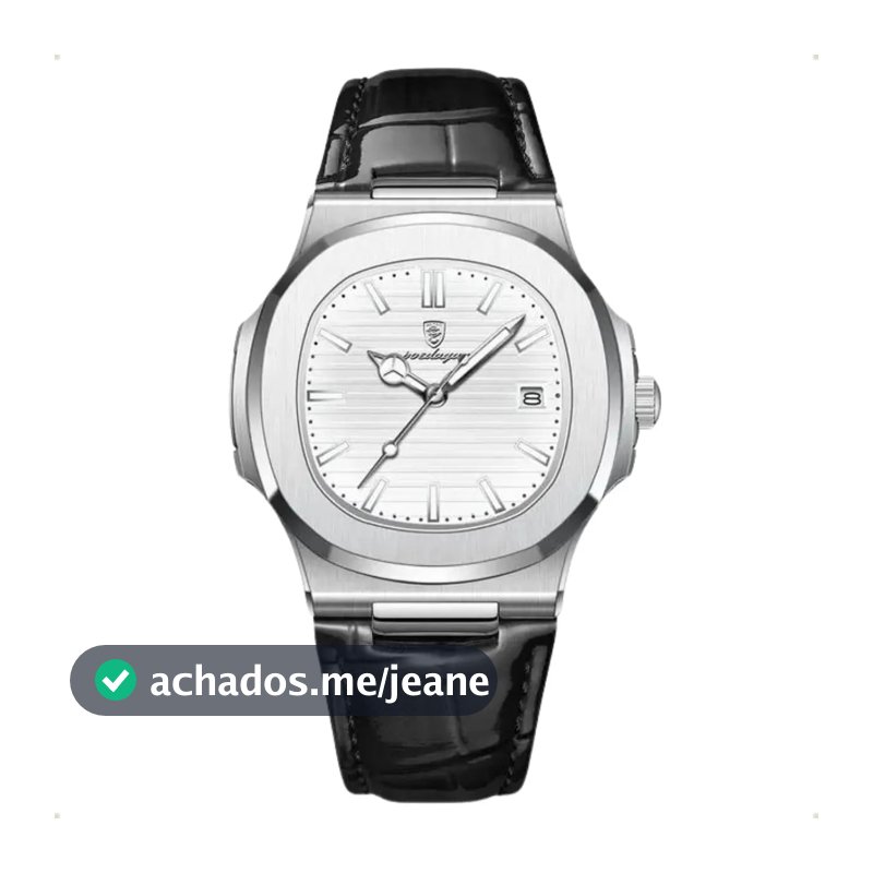 Relógio Classic Vintage Suíço Masculino Em Couro Esportivo Correia Preto Bisel Prateado Fundo Branco