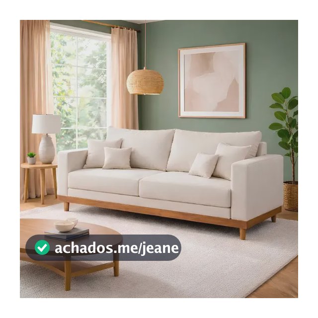 Sofá Living 3 Lugares Suede Resistente Madeira + Almofadas