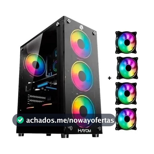 Gabinete Gamer Hayom GB1749 Mid Tower 4 Fans Preto ATX/M-ATX Vidro Temperado