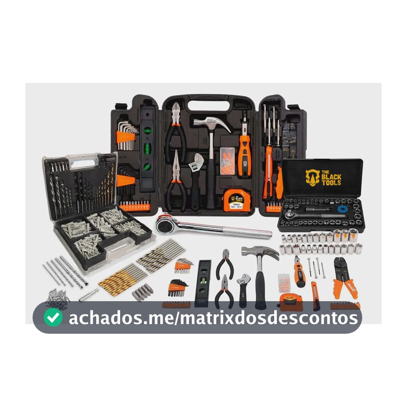 Kit Jogo De Ferramentas 129 Peças Com Jogo De 40 Soquetes Chaves E Kit 300 Peças Brocas E Buchas The Black Tools