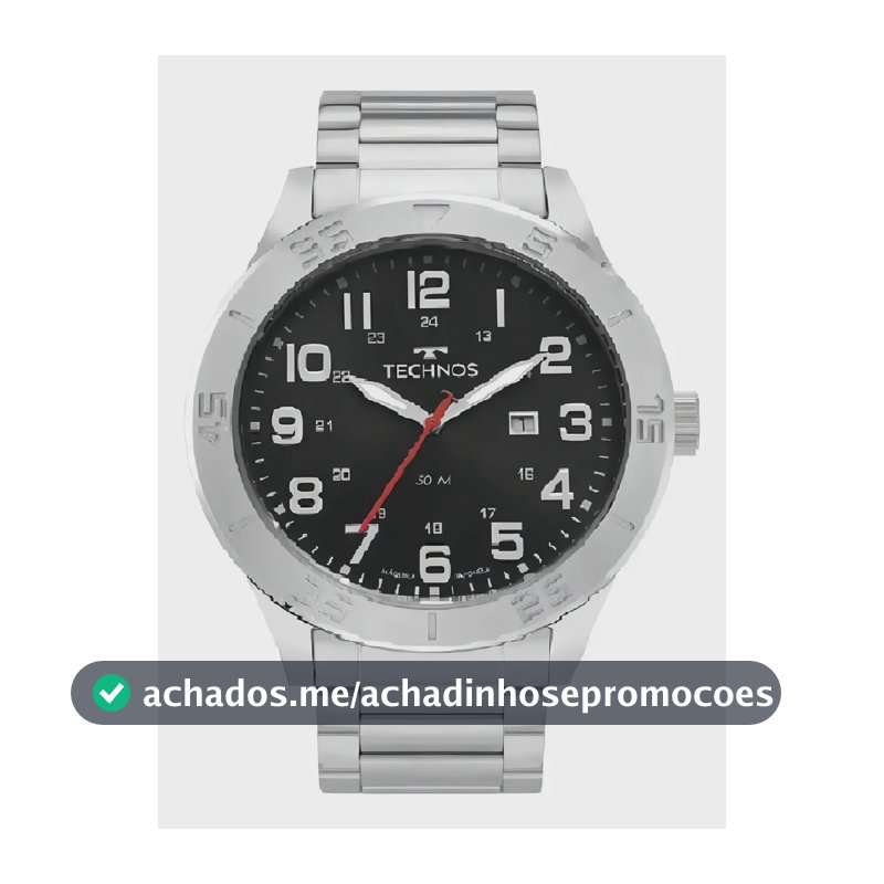Relógio Technos Masculino Aço Inoxidável Fundo Preto Resistente Água 50m