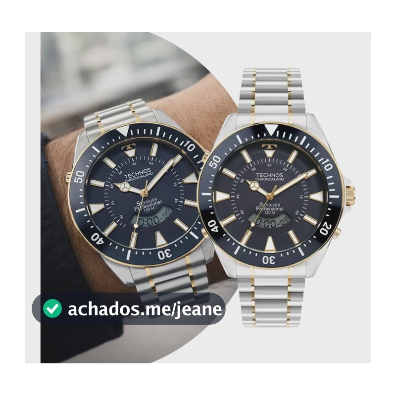Relógio Masculino Technos Skydiver Prata Azul Luxo Elegante