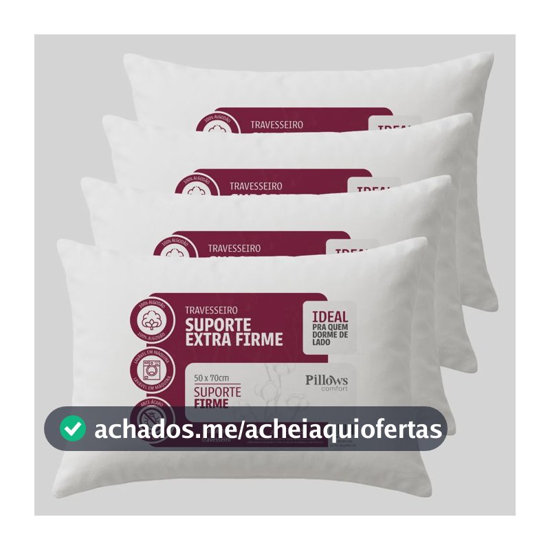 Kit 4 Travesseiros Antialergico 50x70 Suporte Extra Firme Branco