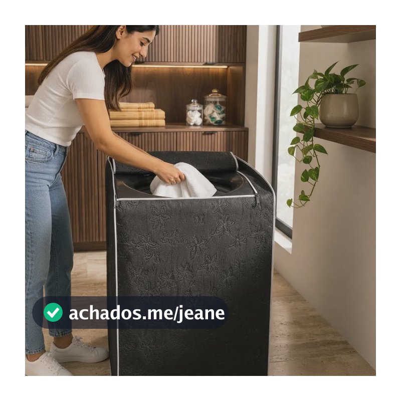 Capa Máquina De Lavar Roupas Forrada Abertura Superior P Preto
