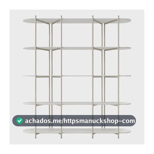 Estante Multiuso Livreiro 5 Prateleiras Aço E Mdf Enya 180cm Cor Off White Fosco com Champanhe
