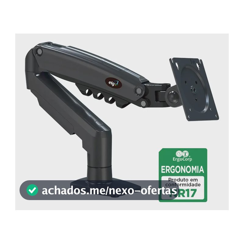 Suporte Articulado Mesa Monitor 17 a 35 Polegadas 9kg ELG Pistão a Gás Giro 360° Altura 14 a 42cm Avanço 54cm VESA 100x100 Preto F80N