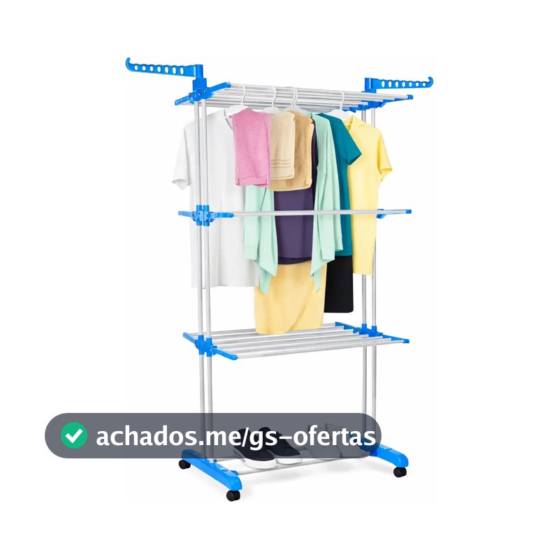 Varal De Apartamento Chão Aço Inox Resistente 3 Andares 2 Hastes Com 4 Rodas Dobrável Retrátil Multiuso Grande Super Prático Para Roupas Vertical Compacto Fácil Montagem Alta Capacidade Secagem Rápida
