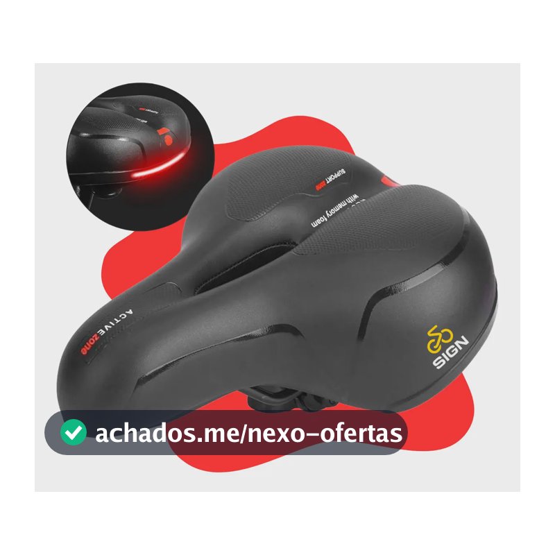 Banco Bike Selim Grande Para Bicicleta Super Comfort Molas Vazado Gel Tech Com Refletor Spinning Mtb Confortável Resistente Cor Preto Sign