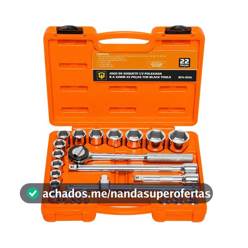 Jogo Kit de Ferramentas Manuais Chave Catraca 1/2 8 a 32mm Cromo Vanádio BCS022L The Black Tools