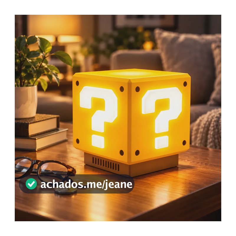 Luminária De Mesa Com Som Super Mario Abajur Bloco Geek Game Amarelo 127/220v