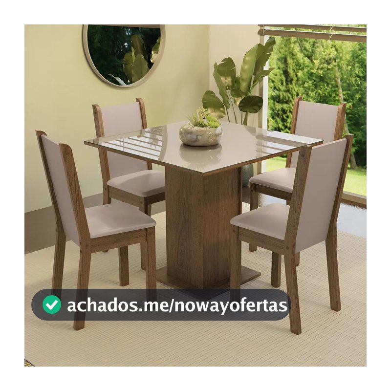 Sala De Jantar Mesa Tampo De Vidro 4 Cadeiras Tifani Madesa Cor Rustic/Crema/Sintético Bege XMMDJA040165