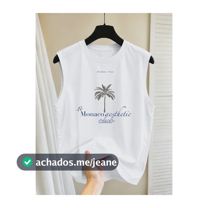Camiseta Regata Cavada Tropical Verao Le Monaco Aesthetic Branco Gg
