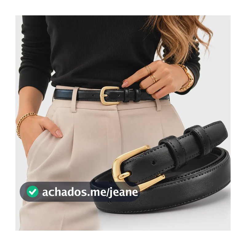 Cinto Feminino Fino Casual Social Elegante Ajustável Moda Preto Liso 110