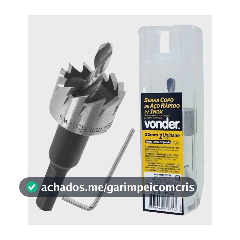 Serra Copo Aço Rapido 22mm Com Guia Para Inox E Metal Vonder