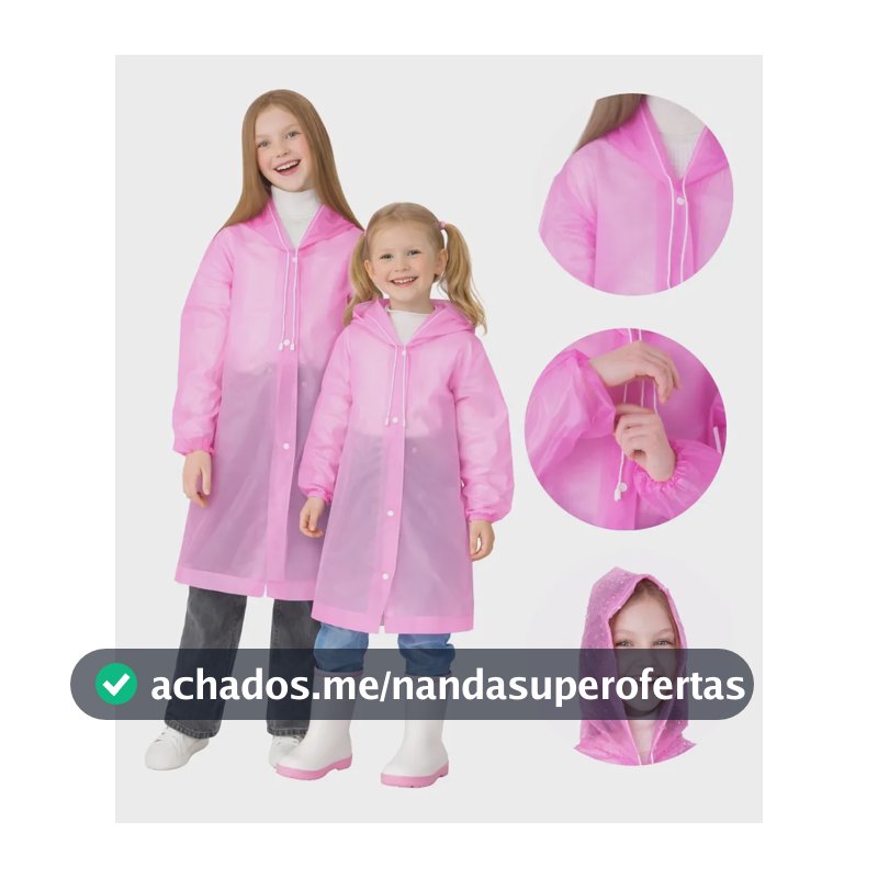 Capa De Chuva Com Capuz Infantil Criança Varias Cores Rosa-chiclete Unico